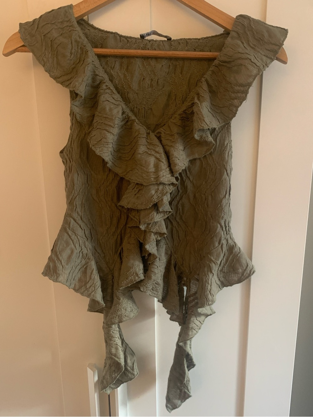 Zara Olive Green Asymmetrical Ruffle Top